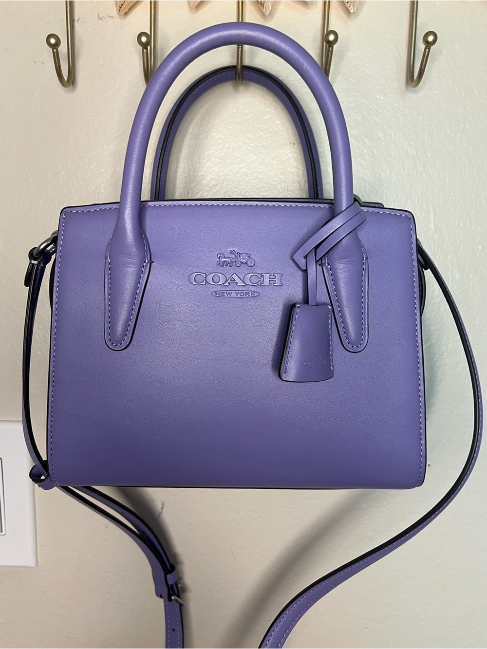 Coach Andrea Carryall CP081 Silver Lilac Leather Satchel Crossbody